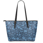 Skull Denim Jeans Pattern Print Leather Tote Bag