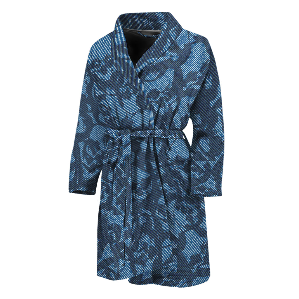 Skull Denim Jeans Pattern Print Men's Bathrobe