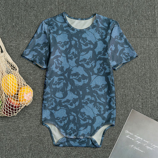 Skull Denim Jeans Pattern Print Men's Bodysuit