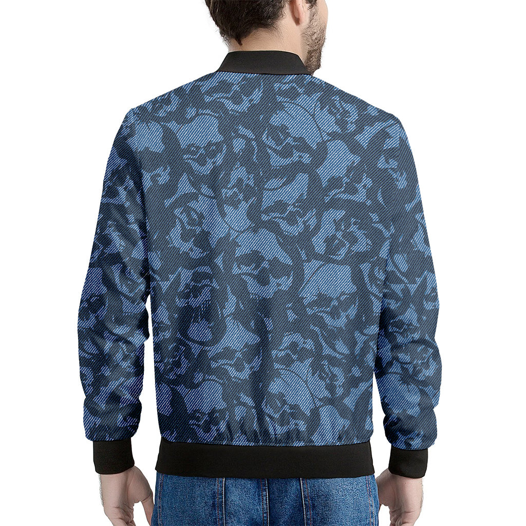 Skull Denim Jeans Pattern Print Men's Bomber Jacket
