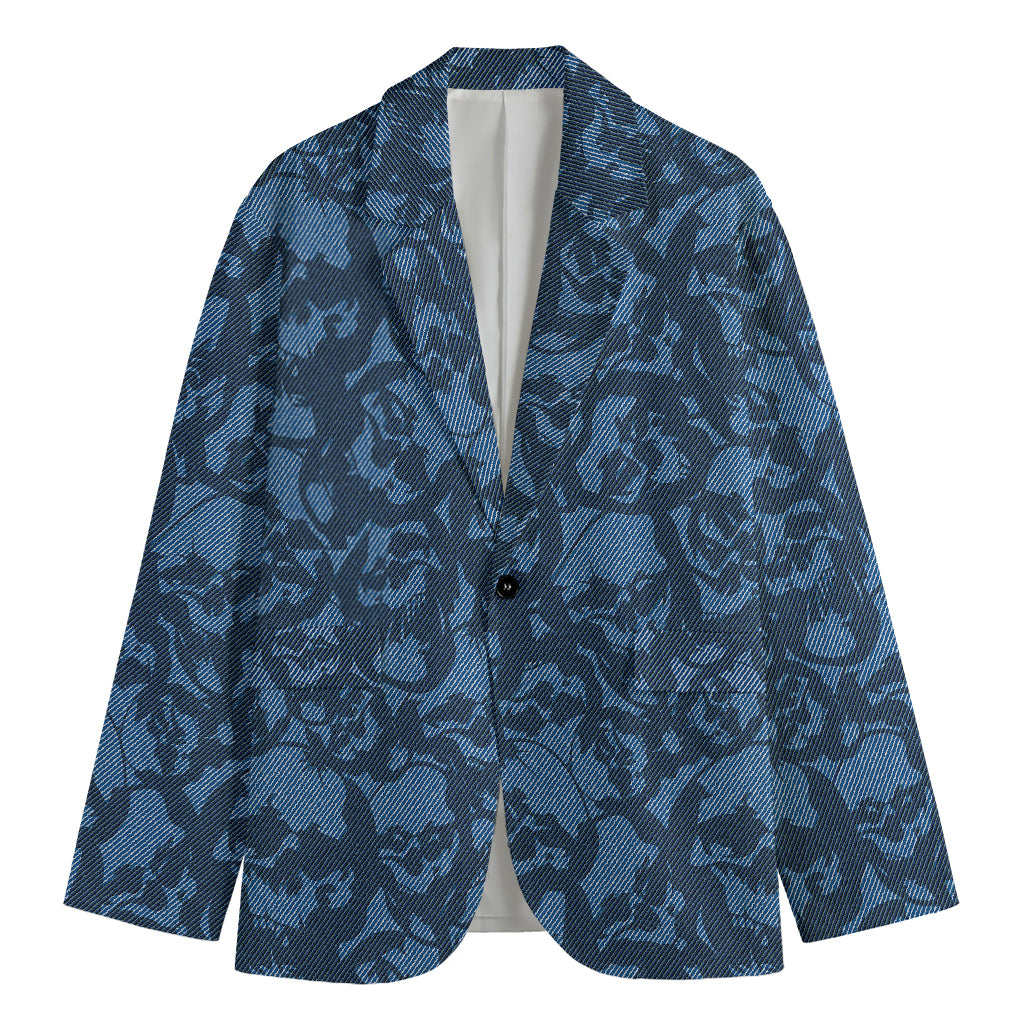 Skull Denim Jeans Pattern Print Men's Cotton Blazer