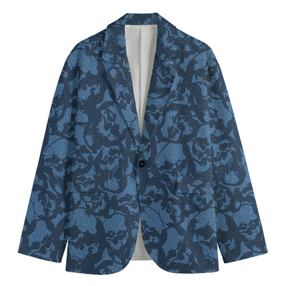 Skull Denim Jeans Pattern Print Men's Cotton Blazer