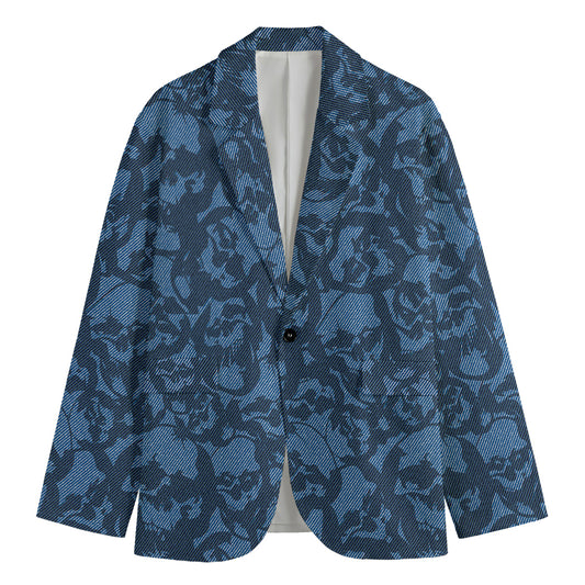 Skull Denim Jeans Pattern Print Men's Cotton Blazer