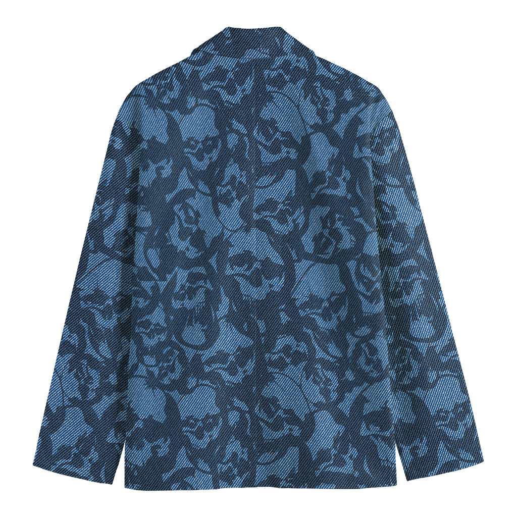 Skull Denim Jeans Pattern Print Men's Cotton Blazer