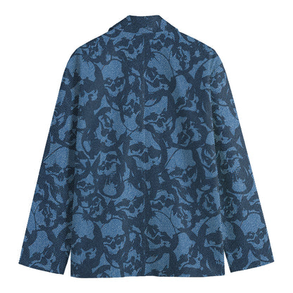 Skull Denim Jeans Pattern Print Men's Cotton Blazer