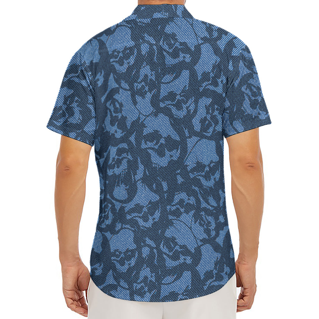 Skull Denim Jeans Pattern Print Men's Deep V-Neck Shirt