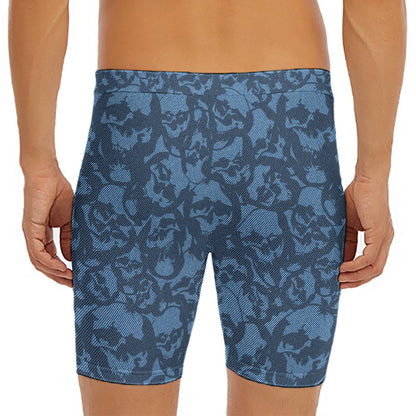 Skull Denim Jeans Pattern Print Men's Long Boxer Briefs