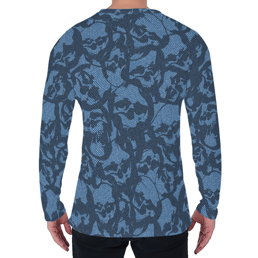 Skull Denim Jeans Pattern Print Men's Long Sleeve T-Shirt