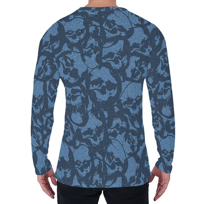 Skull Denim Jeans Pattern Print Men's Long Sleeve T-Shirt