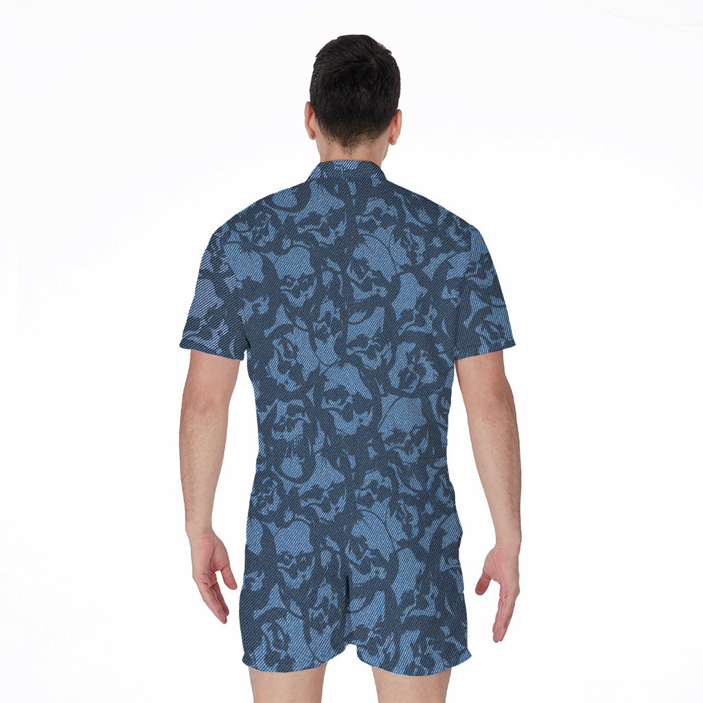 Skull Denim Jeans Pattern Print Men's Rompers