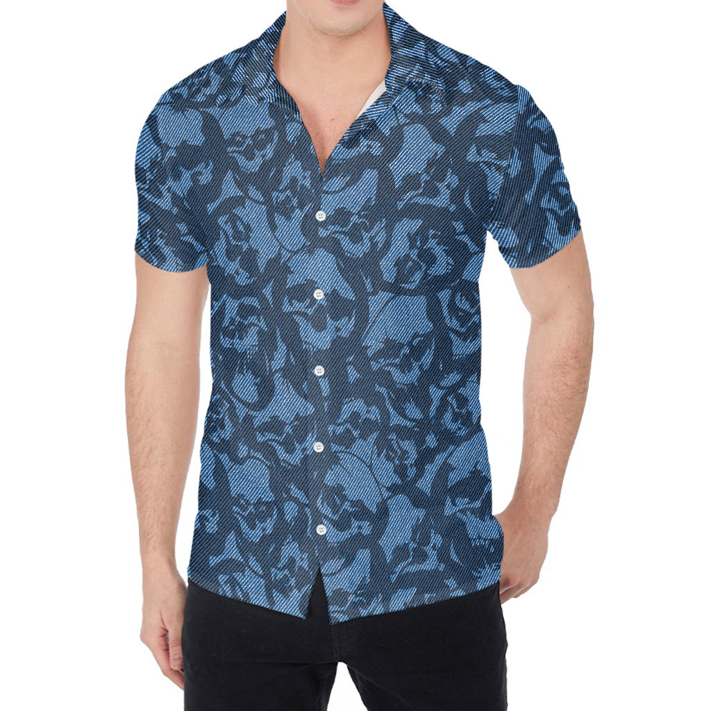 Skull Denim Jeans Pattern Print Men's Shirt
