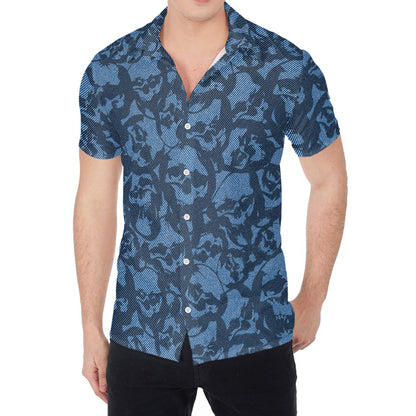 Skull Denim Jeans Pattern Print Men's Shirt