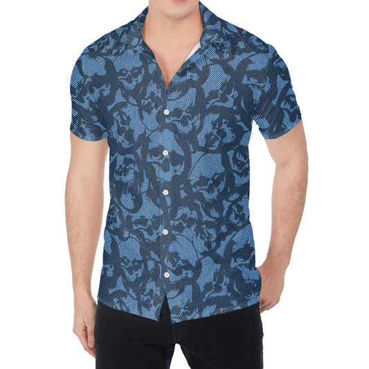 Skull Denim Jeans Pattern Print Men's Shirt