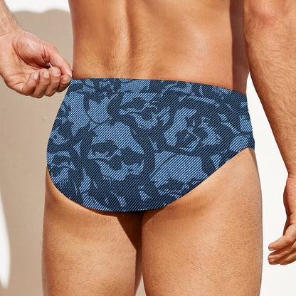 Skull Denim Jeans Pattern Print Men's Swim Briefs