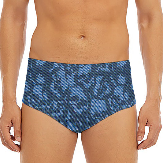 Skull Denim Jeans Pattern Print Men's Triangle Swim Briefs