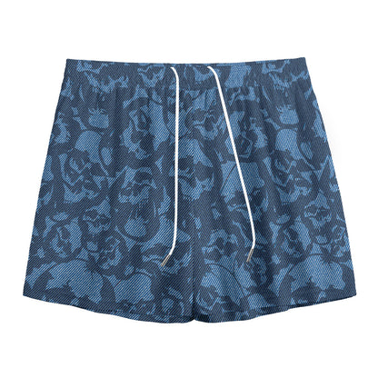 Skull Denim Jeans Pattern Print Mesh Shorts