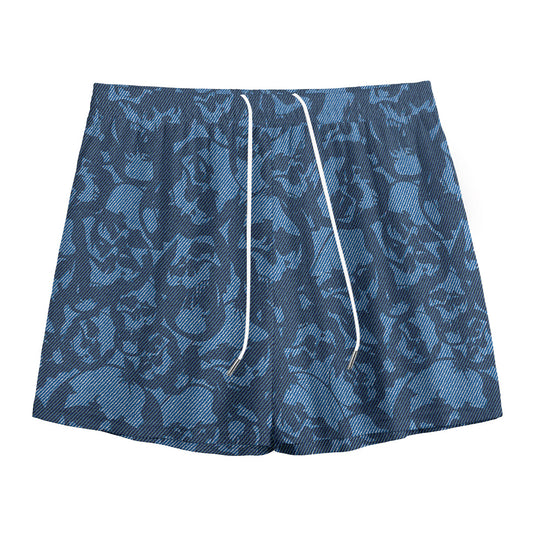 Skull Denim Jeans Pattern Print Mesh Shorts