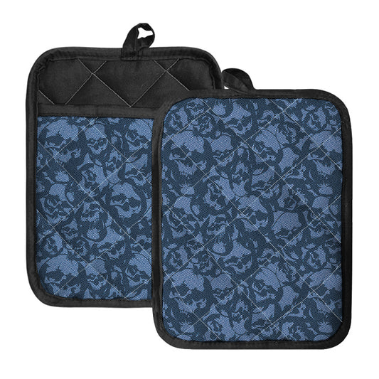 Skull Denim Jeans Pattern Print Pot Holders With Pocket
