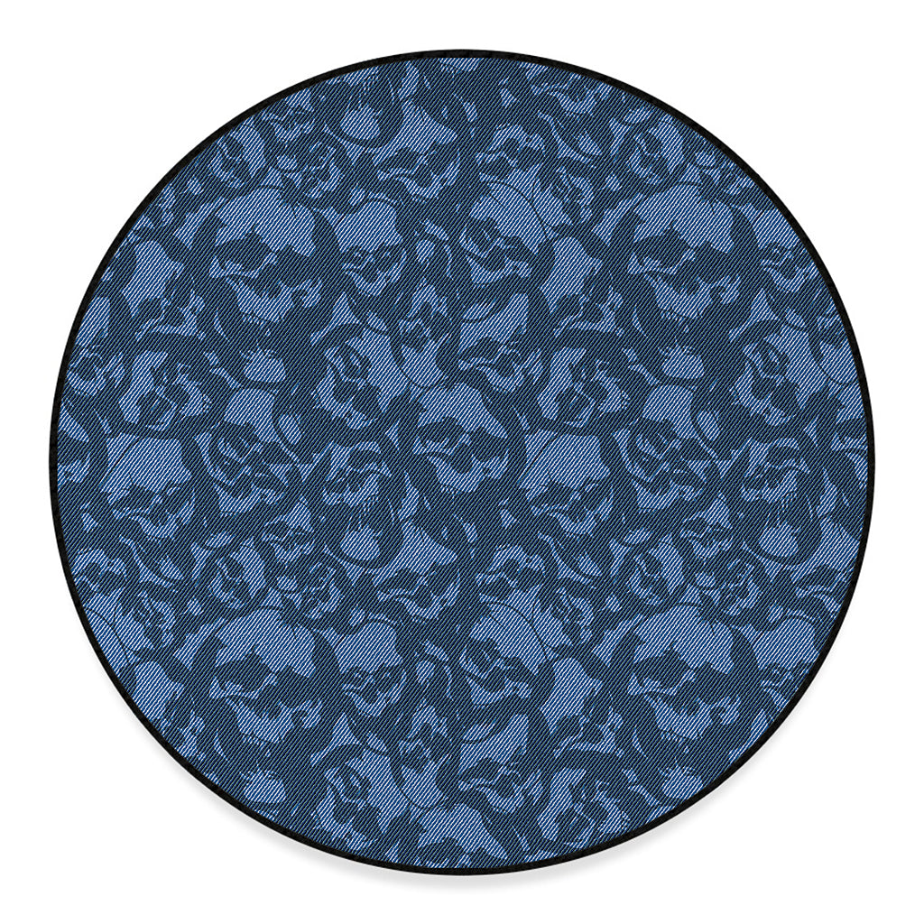 Skull Denim Jeans Pattern Print Round Floor Mat