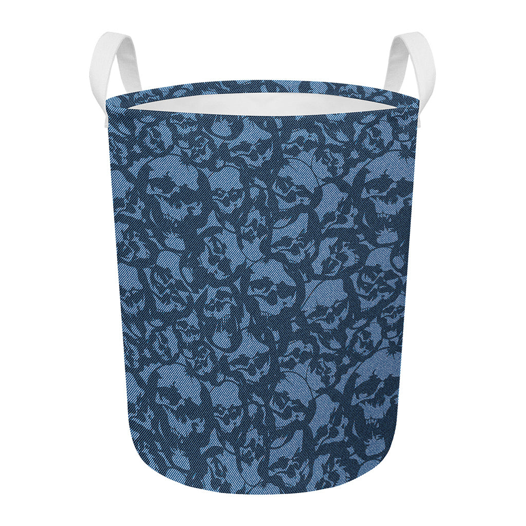 Skull Denim Jeans Pattern Print Round Laundry Basket