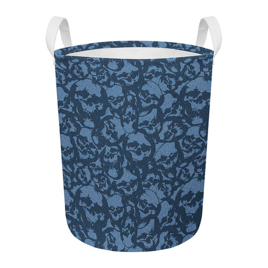Skull Denim Jeans Pattern Print Round Laundry Basket