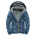 Skull Denim Jeans Pattern Print Sherpa Lined Zip Up Hoodie