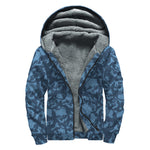 Skull Denim Jeans Pattern Print Sherpa Lined Zip Up Hoodie