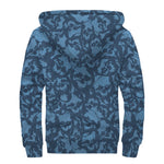 Skull Denim Jeans Pattern Print Sherpa Lined Zip Up Hoodie
