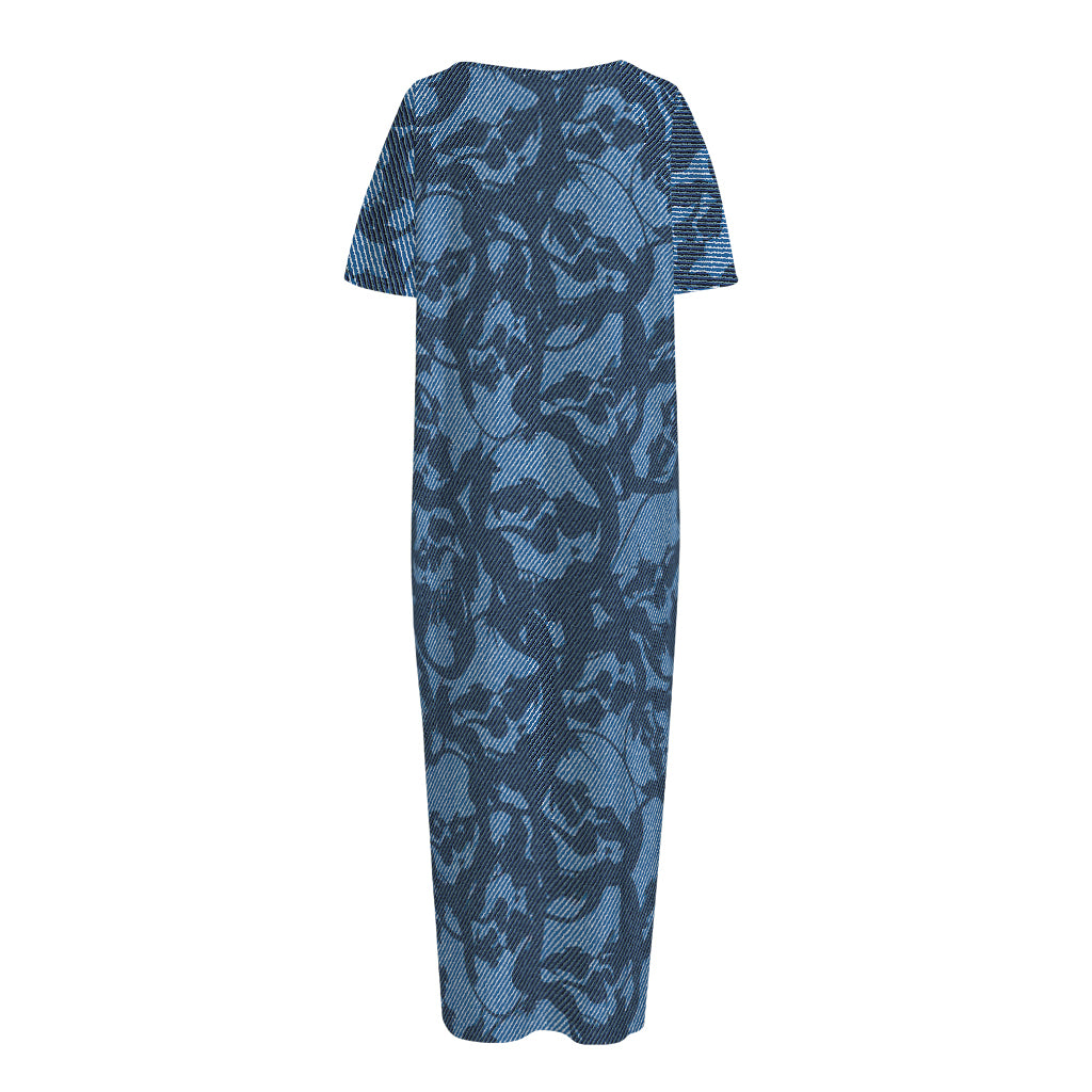Skull Denim Jeans Pattern Print Short Sleeve Long Nightdress