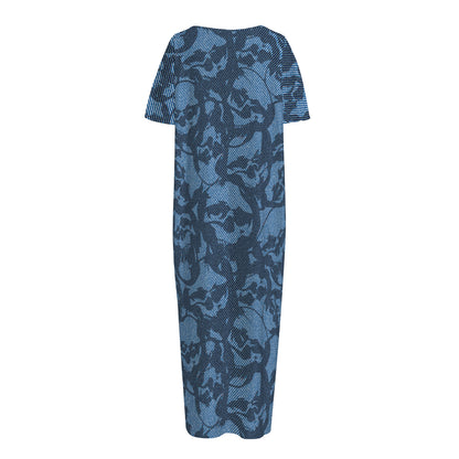 Skull Denim Jeans Pattern Print Short Sleeve Long Nightdress