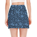 Skull Denim Jeans Pattern Print Side Slit Mini Skirt