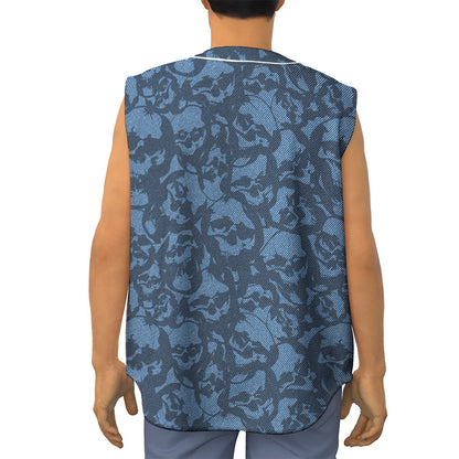 Skull Denim Jeans Pattern Print Sleeveless Baseball Jersey