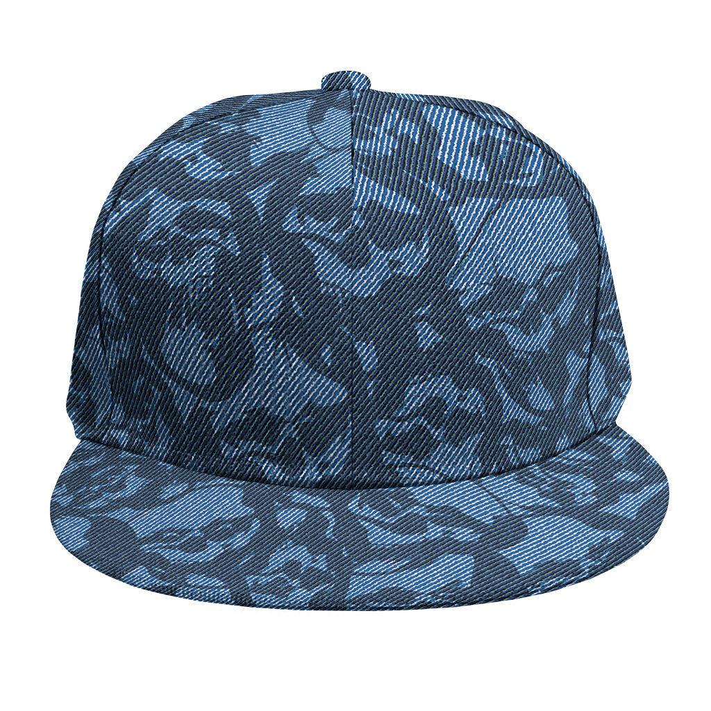 Skull Denim Jeans Pattern Print Snapback Cap