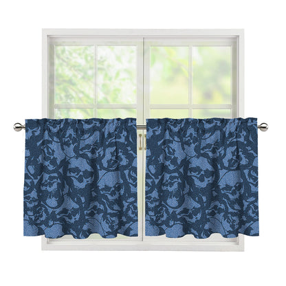 Skull Denim Jeans Pattern Print Tier Curtains