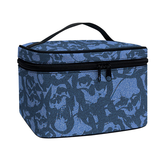 Skull Denim Jeans Pattern Print Travel Makeup Bag
