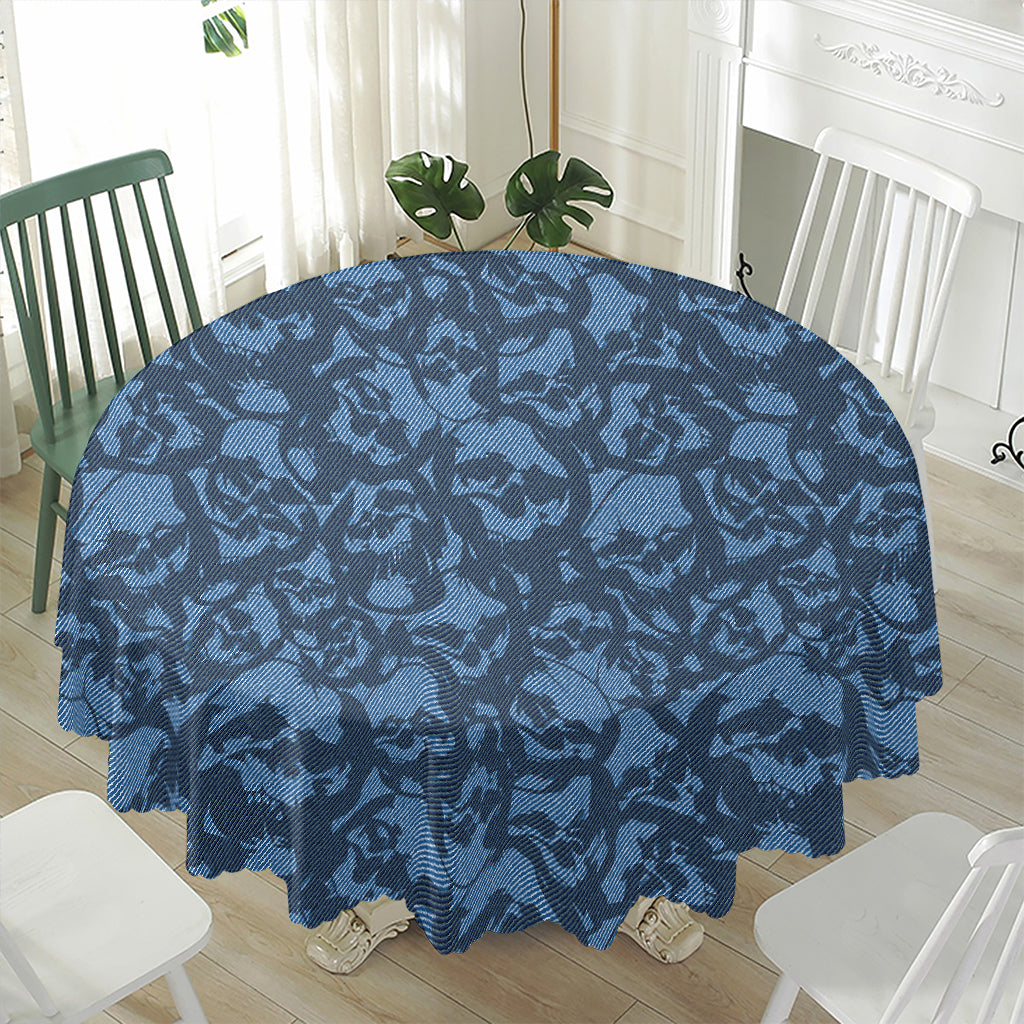 Skull Denim Jeans Pattern Print Waterproof Round Tablecloth