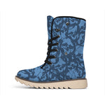 Skull Denim Jeans Pattern Print Winter Boots