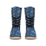 Skull Denim Jeans Pattern Print Winter Boots
