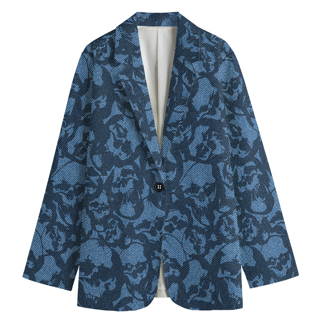 Skull Denim Jeans Pattern Print Women's Cotton Blazer