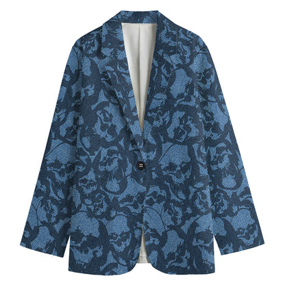 Skull Denim Jeans Pattern Print Women's Cotton Blazer