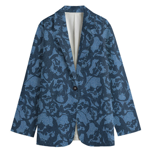 Skull Denim Jeans Pattern Print Women's Cotton Blazer