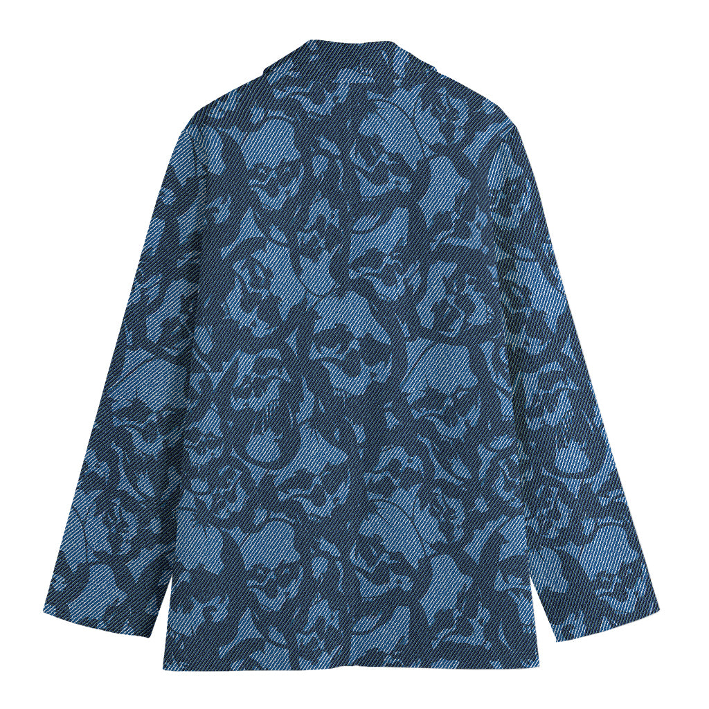 Skull Denim Jeans Pattern Print Women's Cotton Blazer