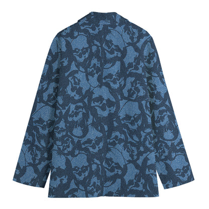 Skull Denim Jeans Pattern Print Women's Cotton Blazer