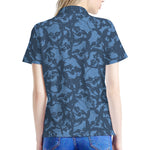 Skull Denim Jeans Pattern Print Women's Polo Shirt