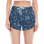 Skull Denim Jeans Pattern Print Women's Split Running Shorts