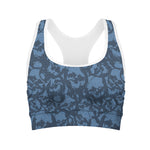 Skull Denim Jeans Pattern Print Women's Sports Bra