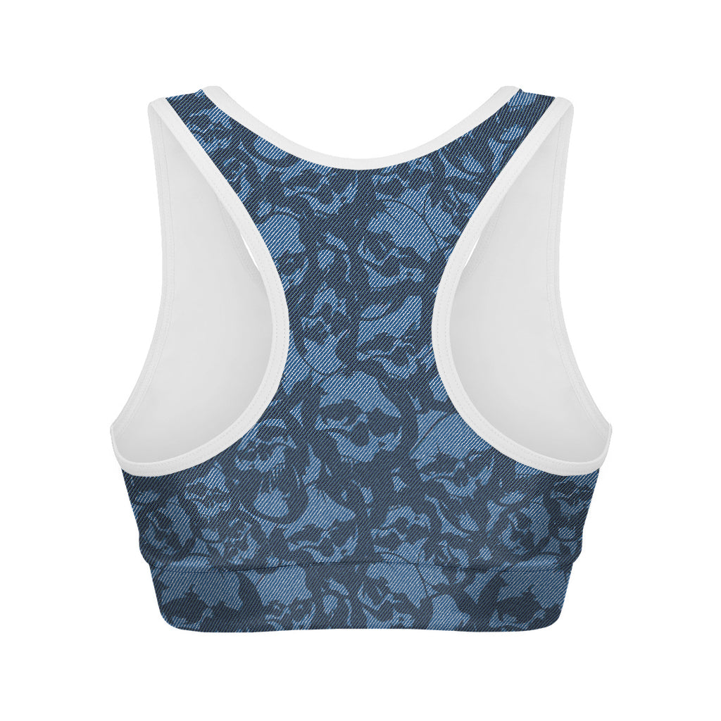 Skull Denim Jeans Pattern Print Women's Sports Bra