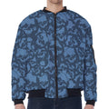 Skull Denim Jeans Pattern Print Zip Sleeve Bomber Jacket