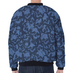 Skull Denim Jeans Pattern Print Zip Sleeve Bomber Jacket