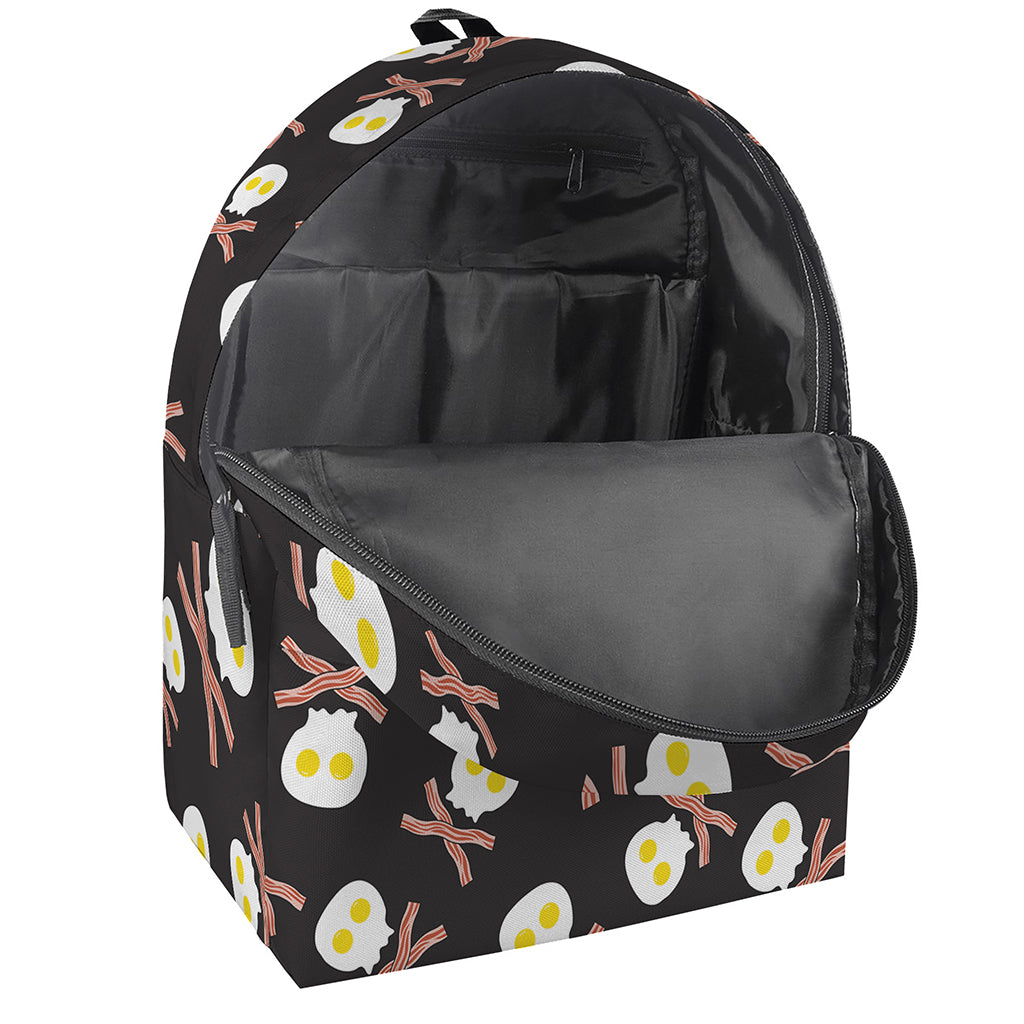 Skull Fried Egg And Bacon Pattern Print Backpack